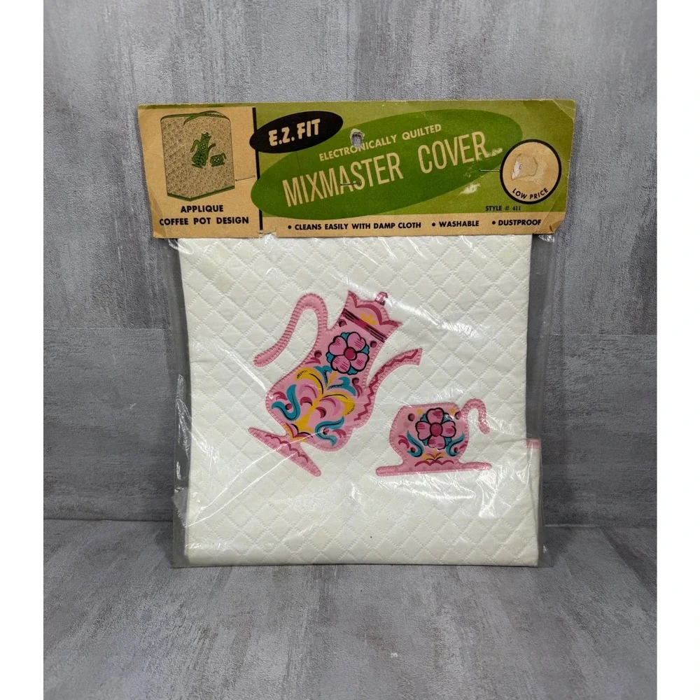 Vintage E.Z. Fit Mixmaster Cover Style 411 Quilted Pink Coffee Pot Applique NIP